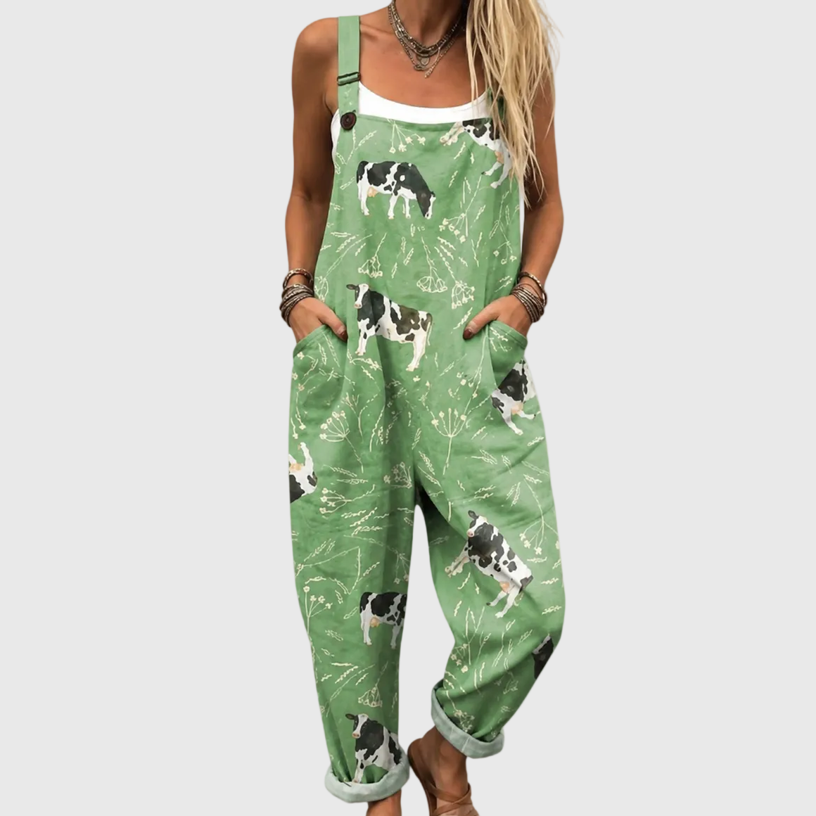 Green Cow Dungarees - Charlotte & Willow