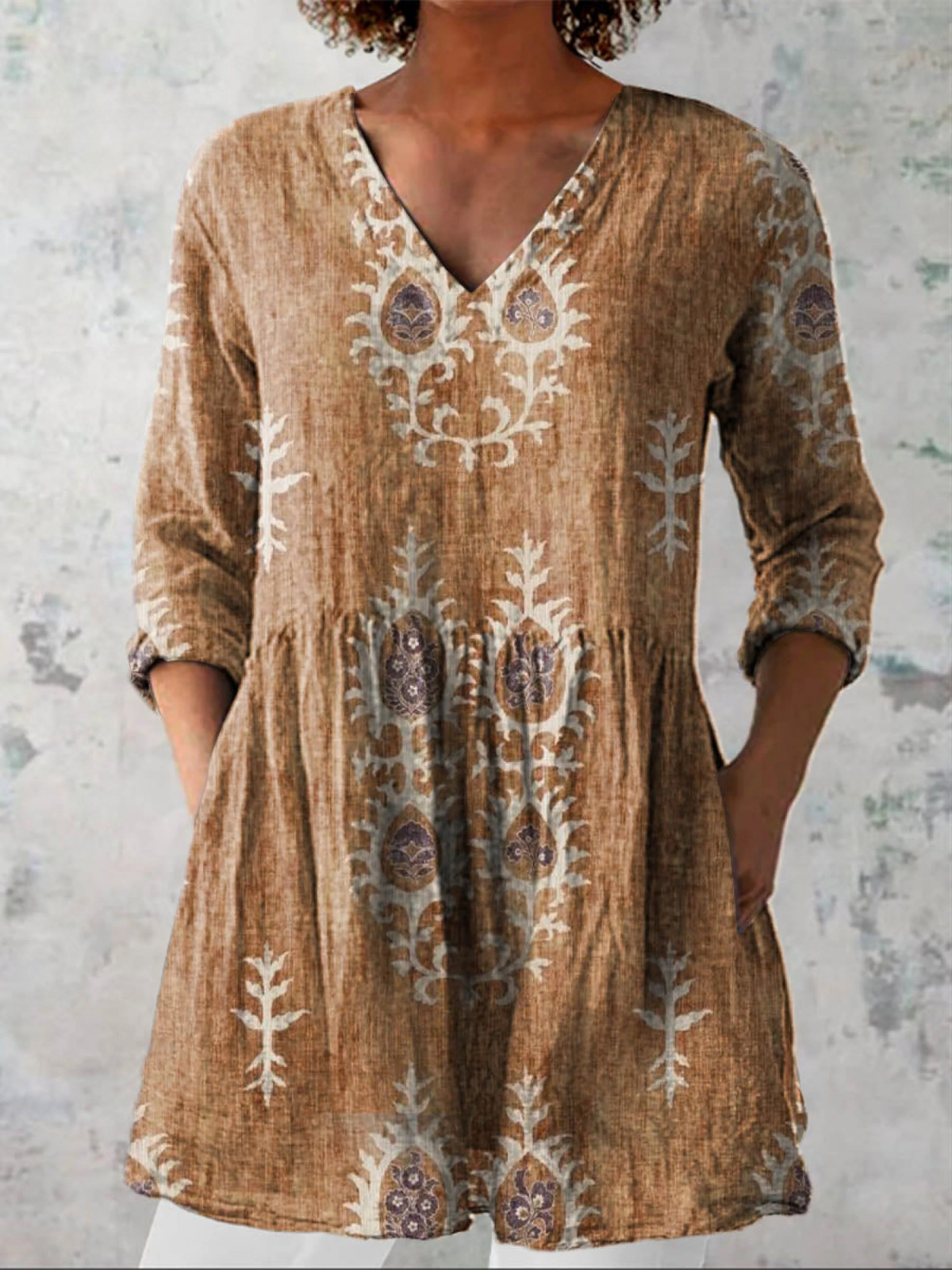 Roisin V Neck Long Blouse - Charlotte & Willow, detail