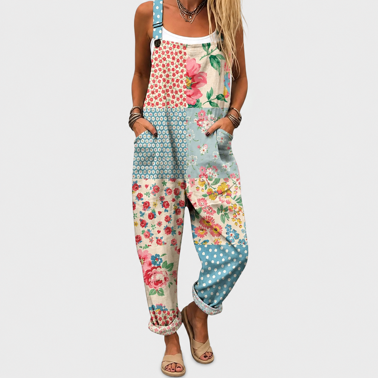 Blue Patterned Dungarees - Charlotte & Willow