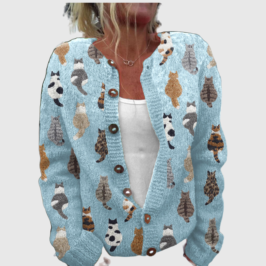 Nola Cat Print Cardigan - Charlotte & Willow, side view