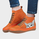 Sarah - Leather Cat Print Boots