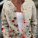 Vintage Flower Art Print | Buttoned Cardigan Sweater