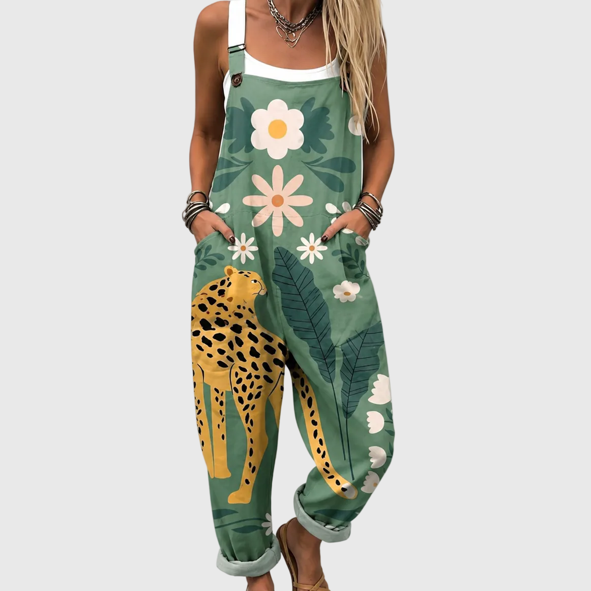 Floral Leopard Dungarees - Charlotte & Willow