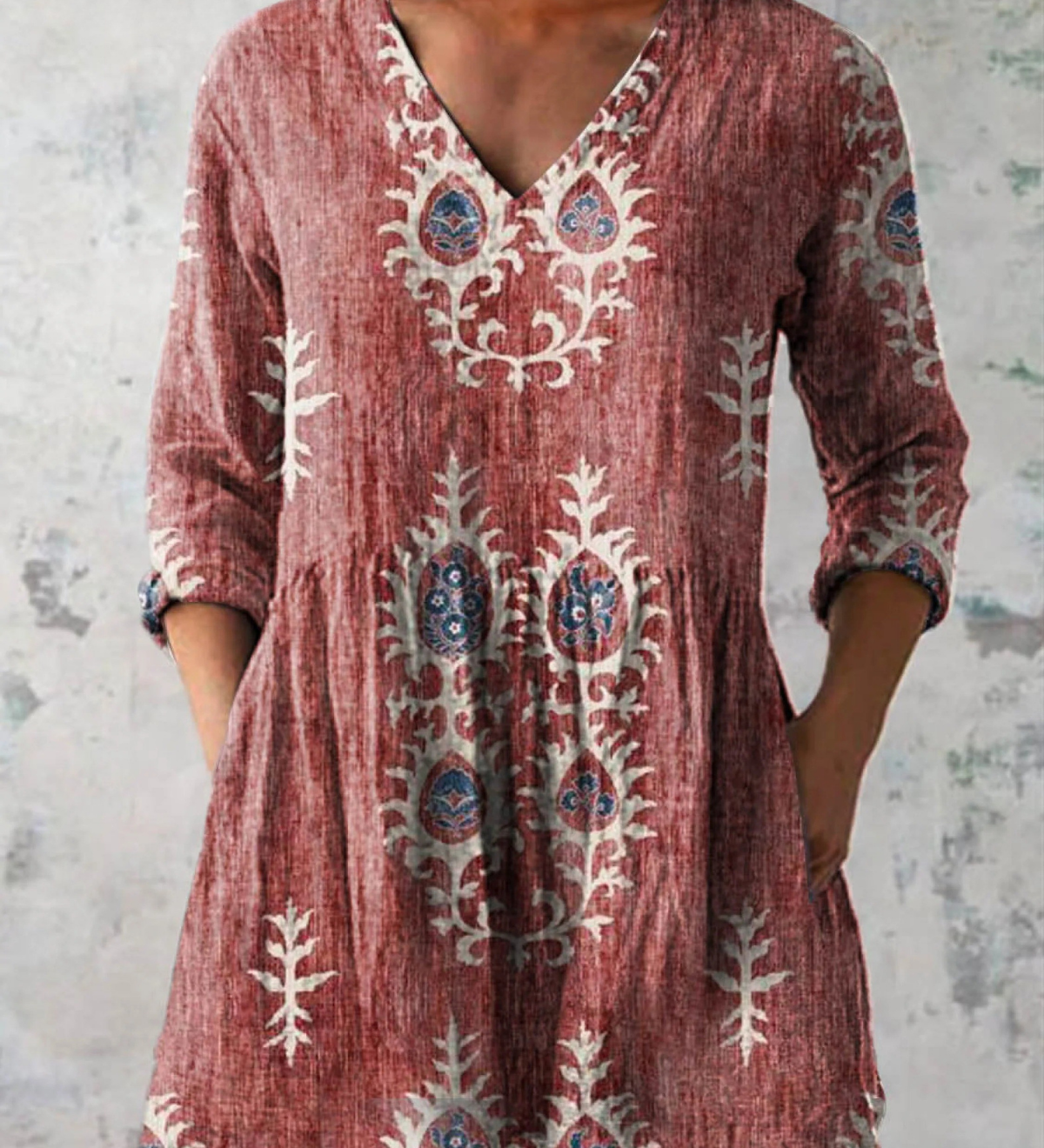 Roisin V Neck Long Blouse - Charlotte & Willow, side view