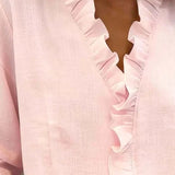 Eleanora | Blouse with Ruffles, V-Neck and Long Sleeves