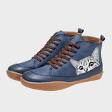 Sarah - Leather Cat Print Boots