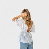 Romane - V-Neck Open Back Blouse