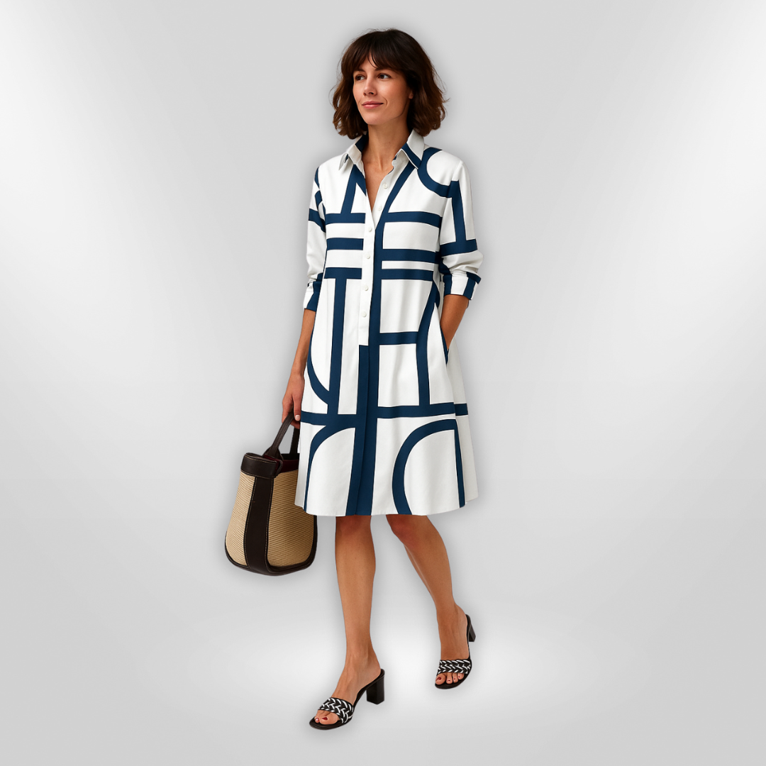 Blánaid - Geometric Pattern Midi Dress - Charlotte & Willow, front