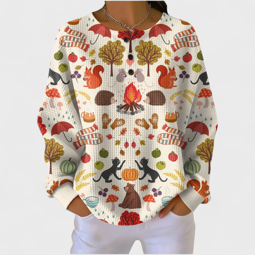 Méabh Cream Jumper Featuring Autumn Forest Design - Charlotte & Willow