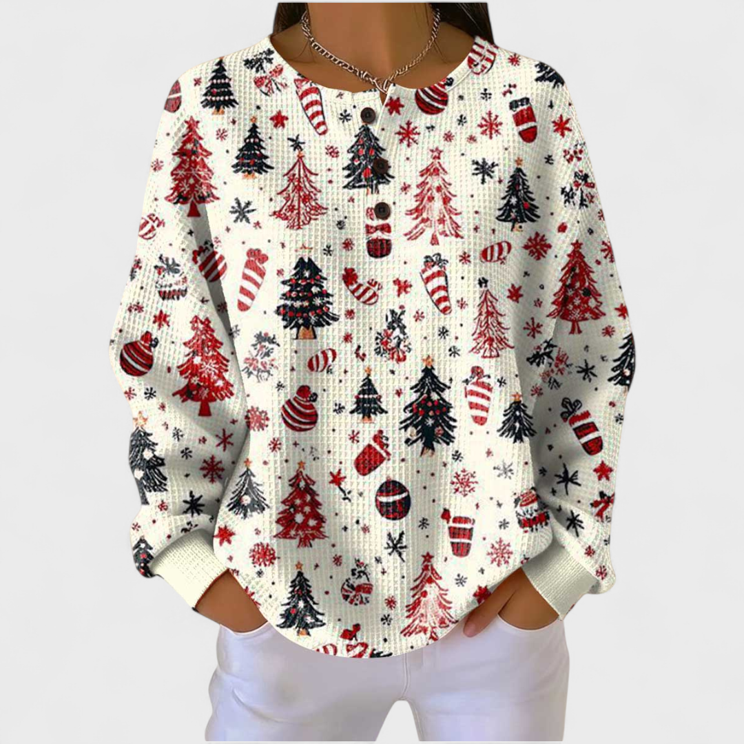 Deirdre Cream Jumper Featuring a Festive Christmas Tree Design - Charlotte & Willow