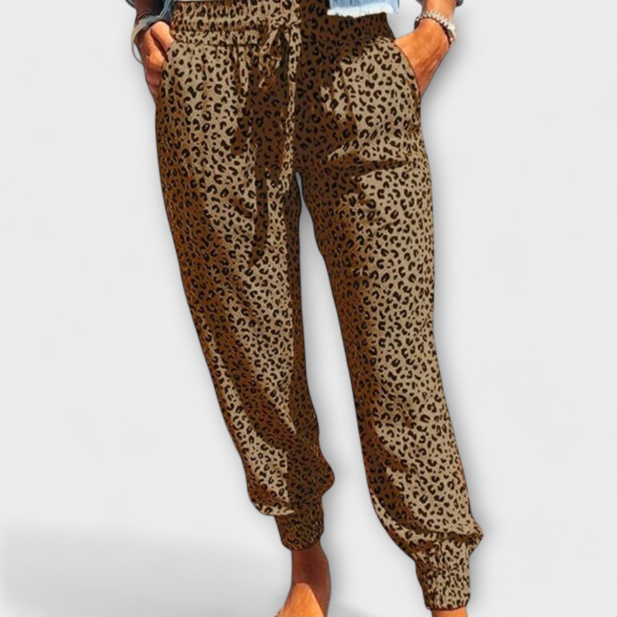 Gráinne - Relaxed Fit Leopard Print Trousers - Charlotte & Willow, front