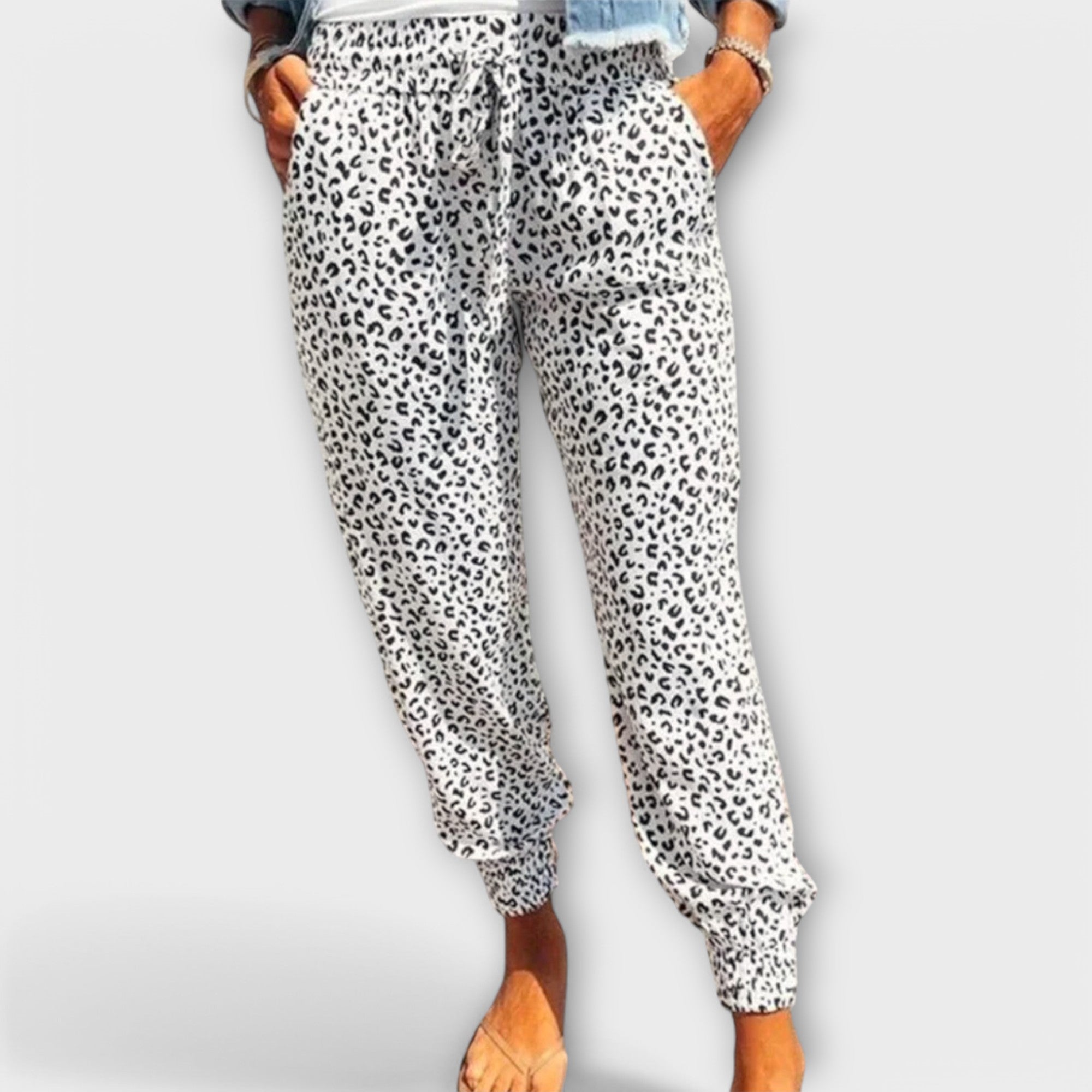 Gráinne - Relaxed Fit Leopard Print Trousers - Charlotte & Willow, detail