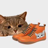 Sarah - Leather Cat Print Boots
