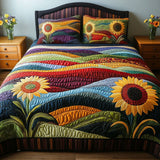 3-Piece Sunflower Field Quilted Bed Set
