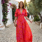 Doireann Pink and Orange Maxi Dress - Charlotte & Willow, detail