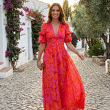 Doireann Pink and Orange Maxi Dress - Charlotte & Willow, detail