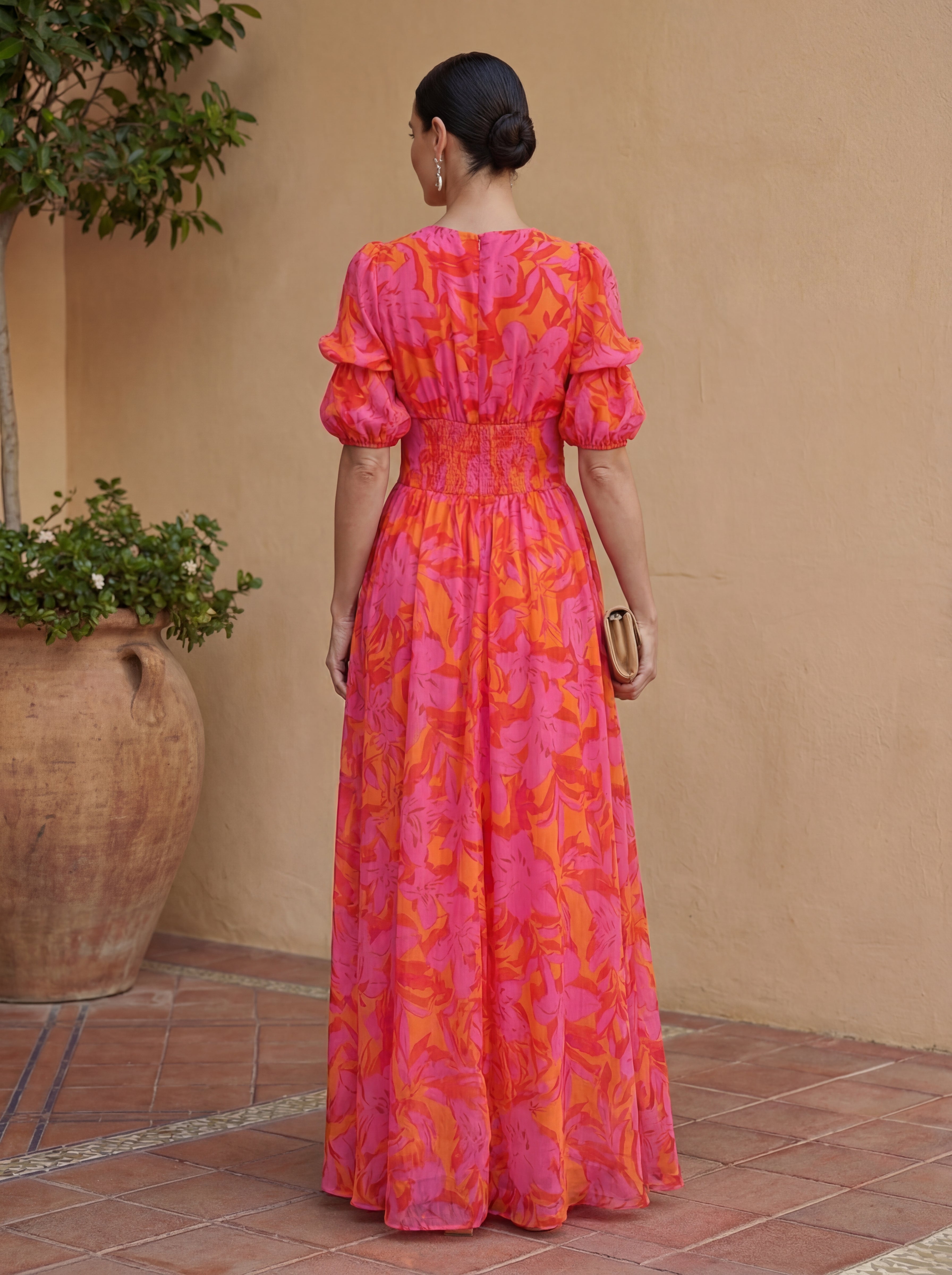 Doireann Pink and Orange Maxi Dress - Charlotte & Willow, side view