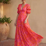Doireann Pink and Orange Maxi Dress - Charlotte & Willow, front view