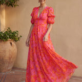 Doireann Pink and Orange Maxi Dress - Charlotte & Willow, front view