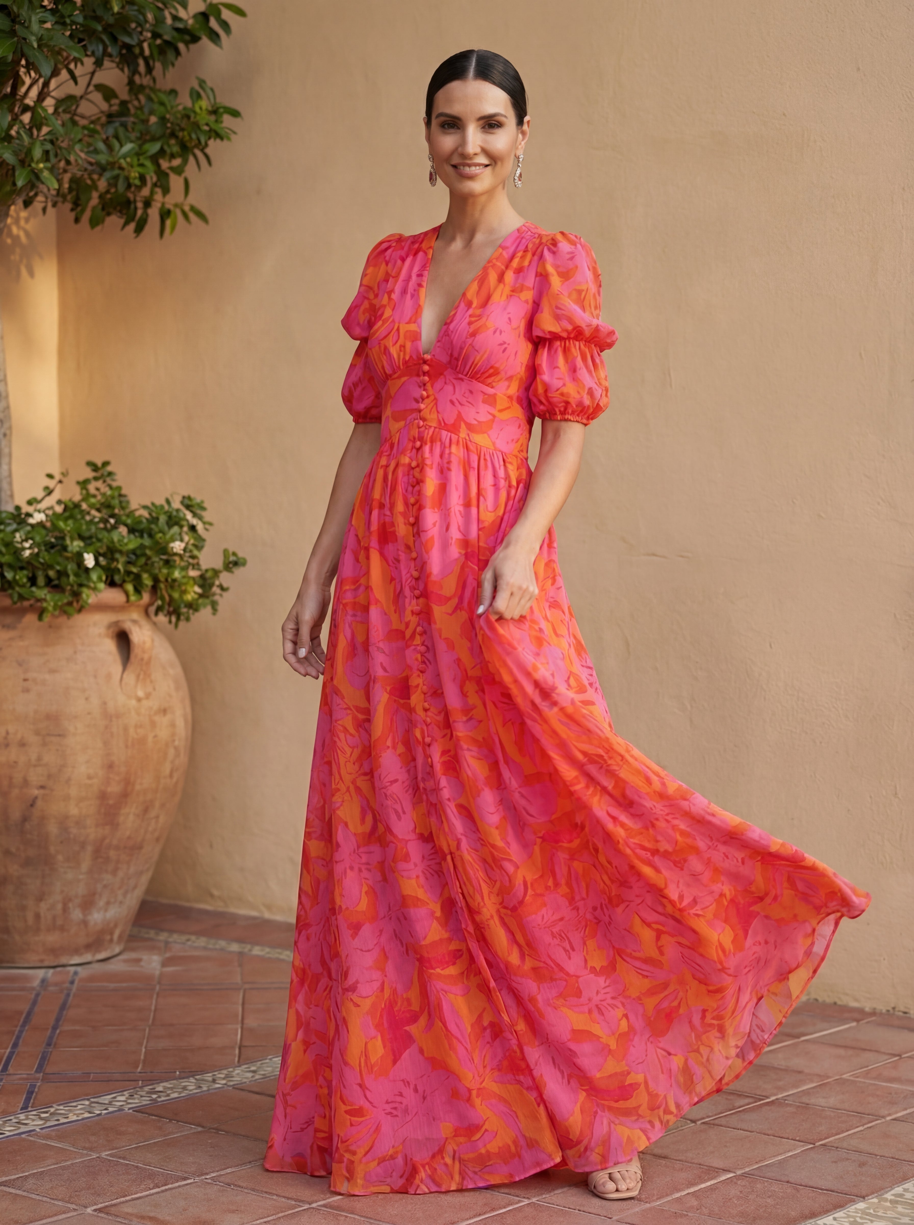 Doireann Pink and Orange Maxi Dress - Charlotte & Willow, front view