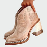 Justine - Embroidered Western-Style Ankle Boots