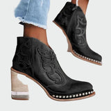 Justine - Embroidered Western-Style Ankle Boots
