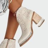 Justine - Embroidered Western-Style Ankle Boots