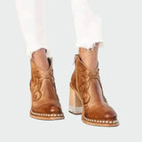 Justine - Embroidered Western-Style Ankle Boots