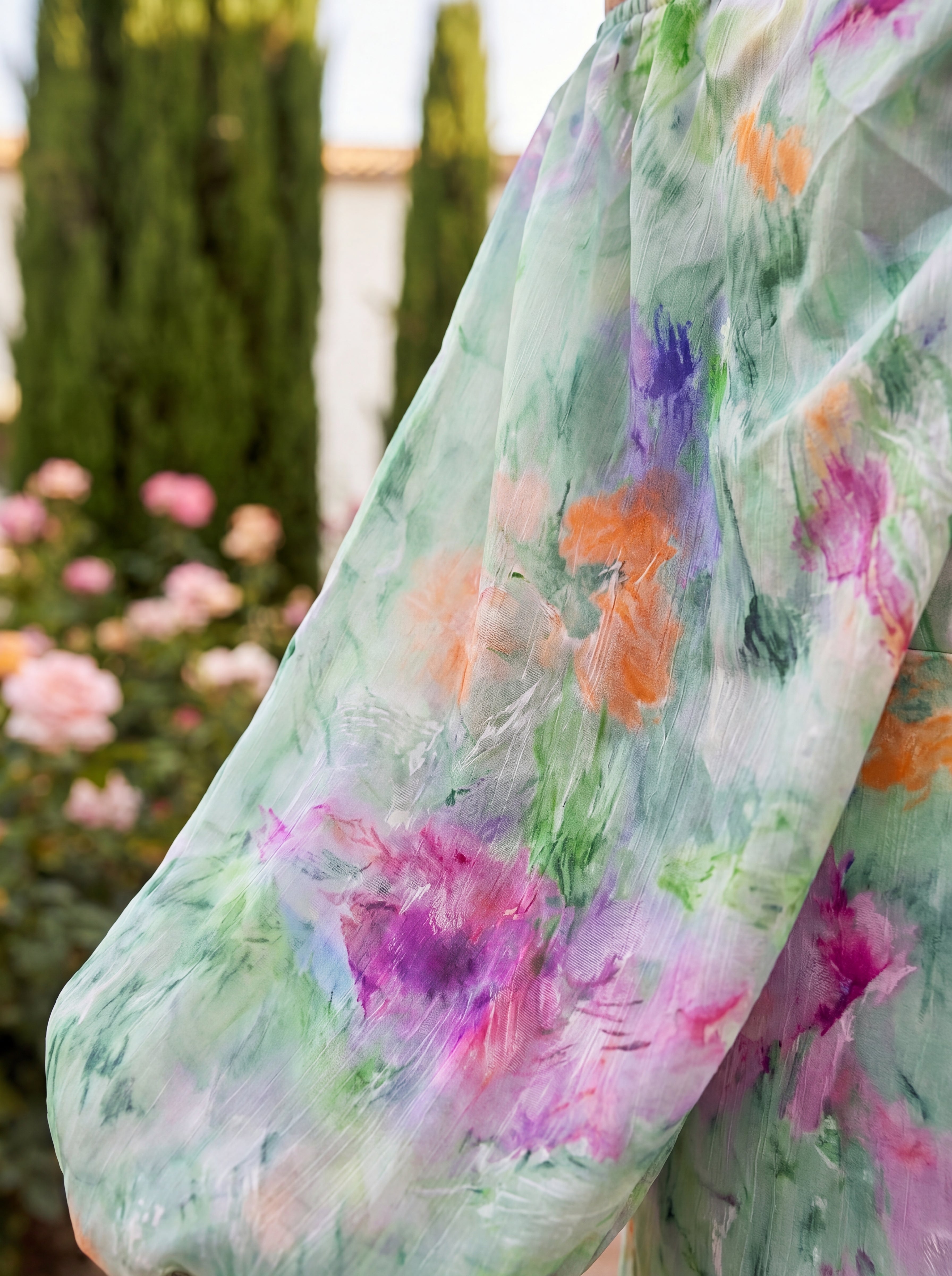Clodagh Watercolour Print Off Shoulder Dress - Charlotte & Willow, side view