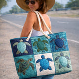 Artisan Beach Tote Featuring Azure Turtle Design
