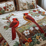 3-Piece Quilted Bedding Set - Cardinal Love Dance