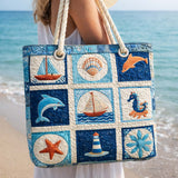 Artisan Beach Tote Featuring Ocean Creature Artwork