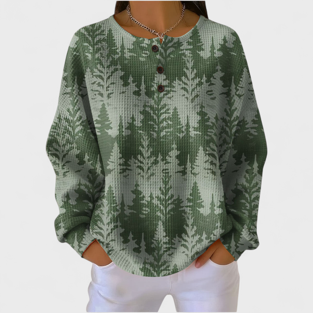 Fionnuala Green Jumper Featuring Timeless Christmas Tree Design - Charlotte & Willow