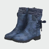 Sarah - Blue Woven Ankle Boots