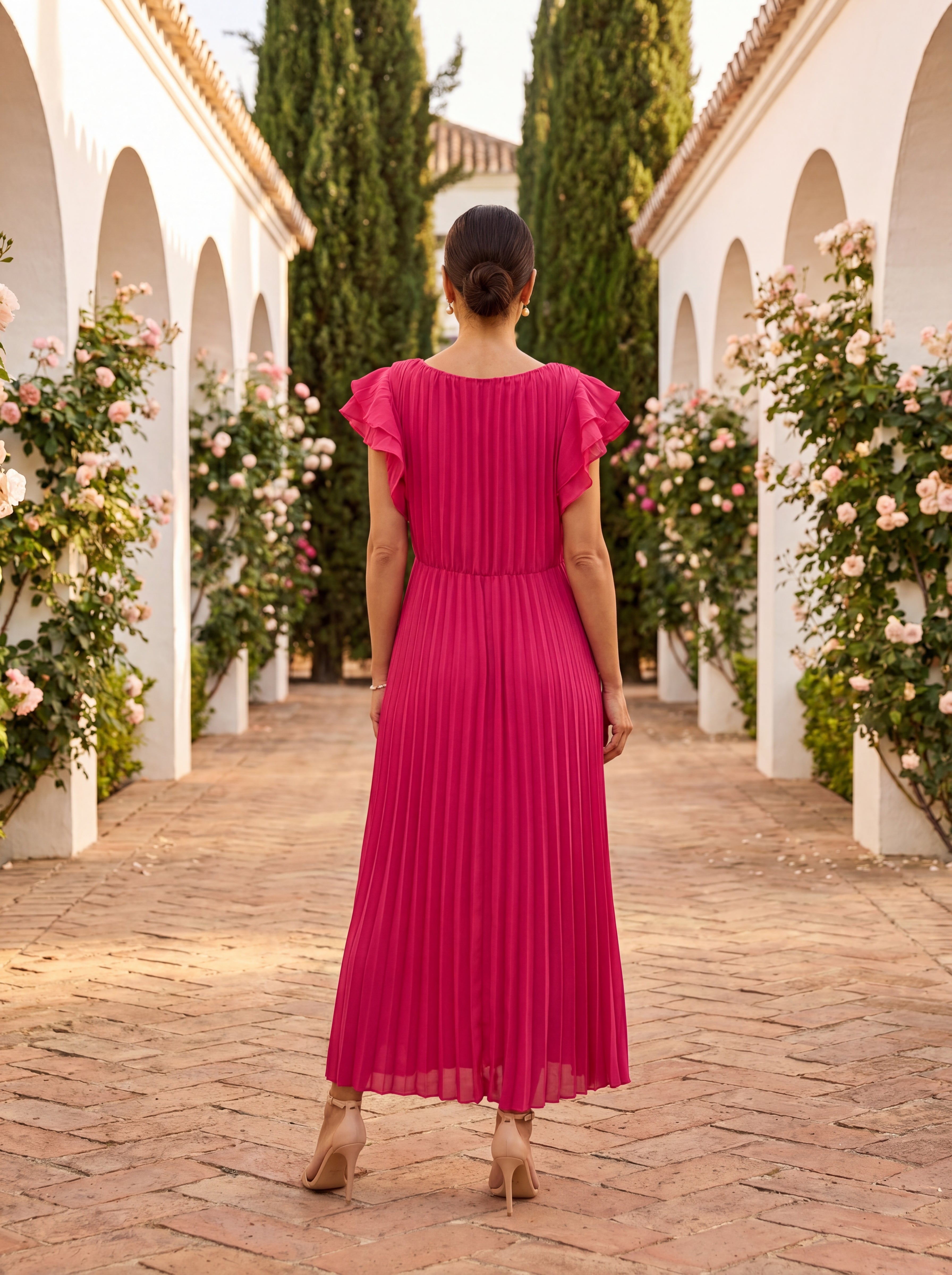 Sibeal Pleated Evening Dress - Charlotte & Willow, front view