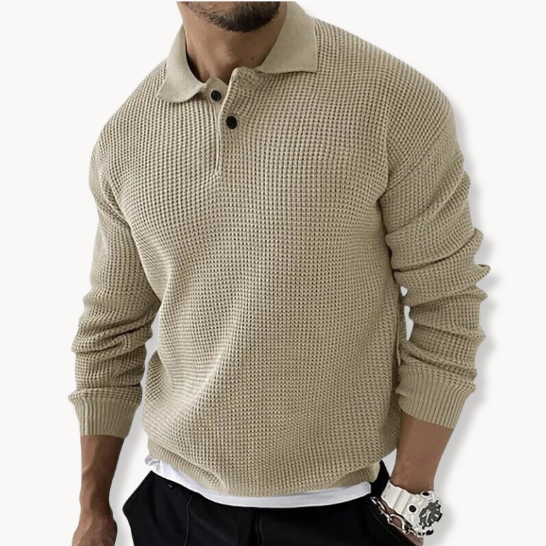 Seán Waffle Polo Sweater - Charlotte & Willow, detail