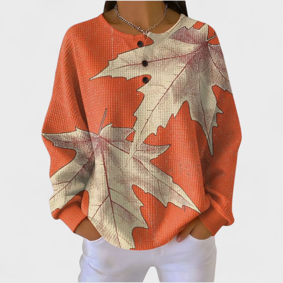 Saoirse Autumn Leaf Design Orange Jumper - Charlotte & Willow