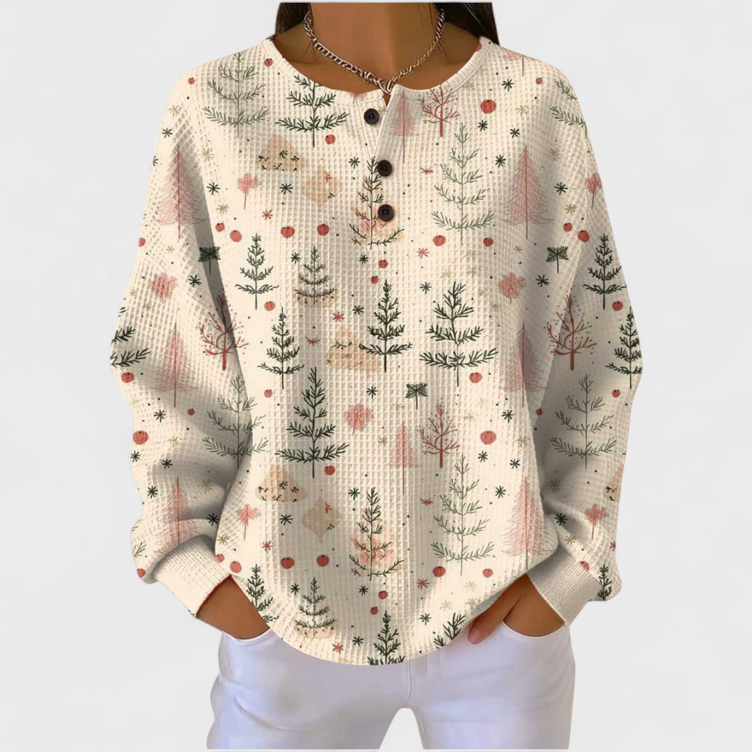 Emer Cream Jumper Featuring a Subtle Christmas Tree Design - Charlotte & Willow