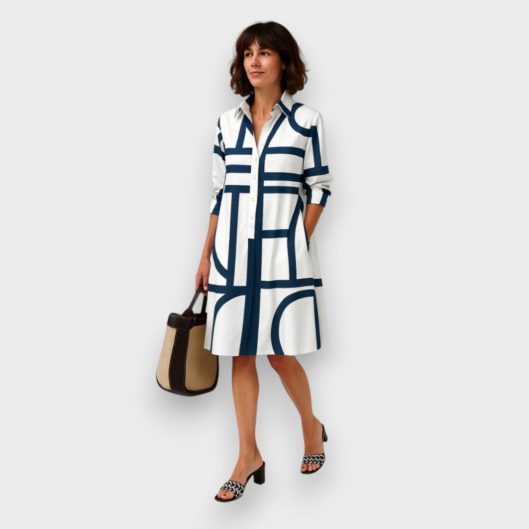 Fionnuala - Geometric Pattern Midi Dress - Charlotte & Willow