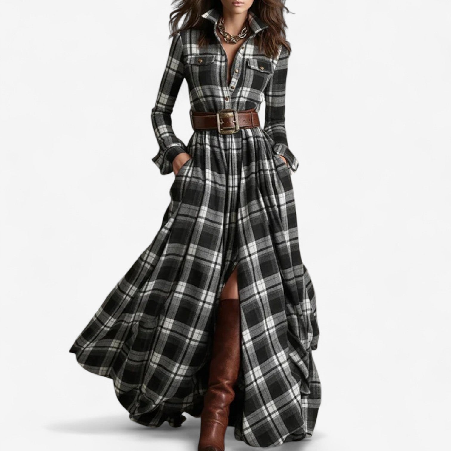 Aria™ | Timeless Checkered Maxi Dress