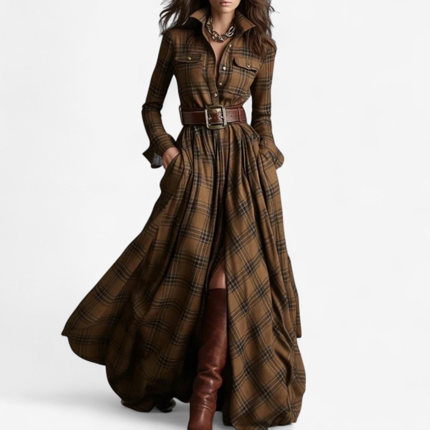 Aria™ | Timeless Checkered Maxi Dress
