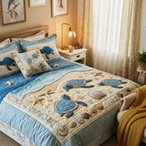 3-Piece Ocean Waves Quilted Bed Set