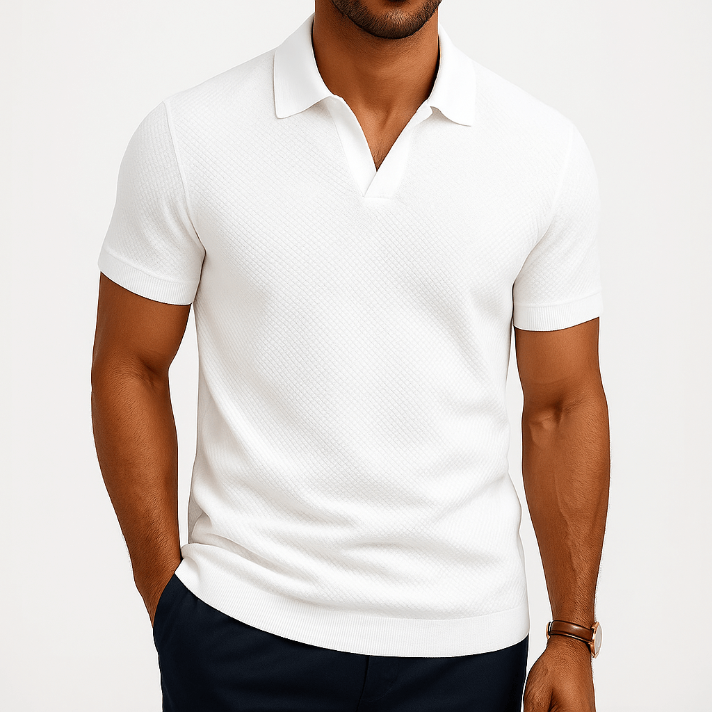 Seán Textured Polo Tee - Charlotte & Willow, side view