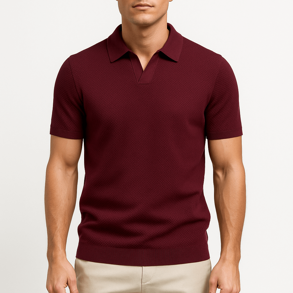 Seán Textured Polo Tee - Charlotte & Willow, front view