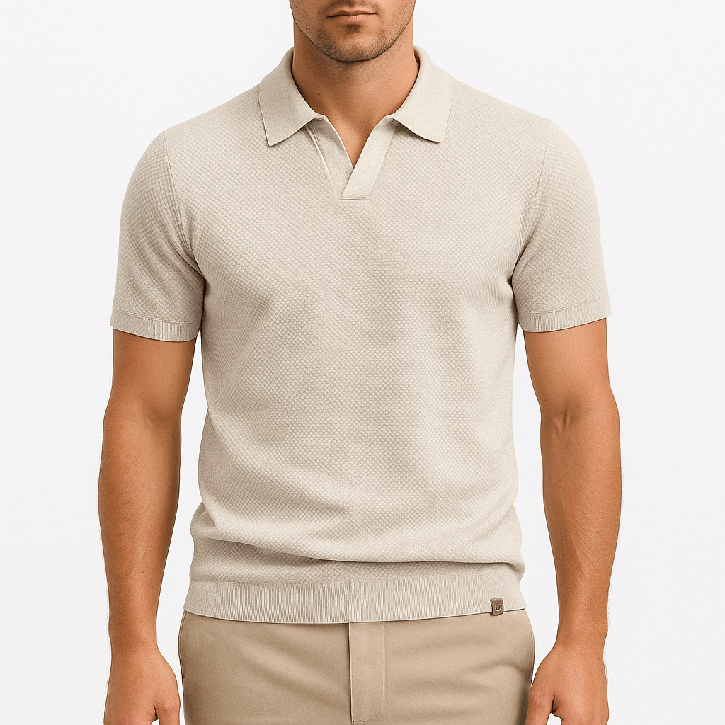Seán Textured Polo Tee - Charlotte & Willow, side view