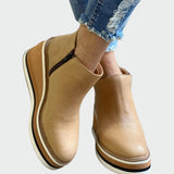 Anaïs - Camel Ankle Boots with Platform Heel