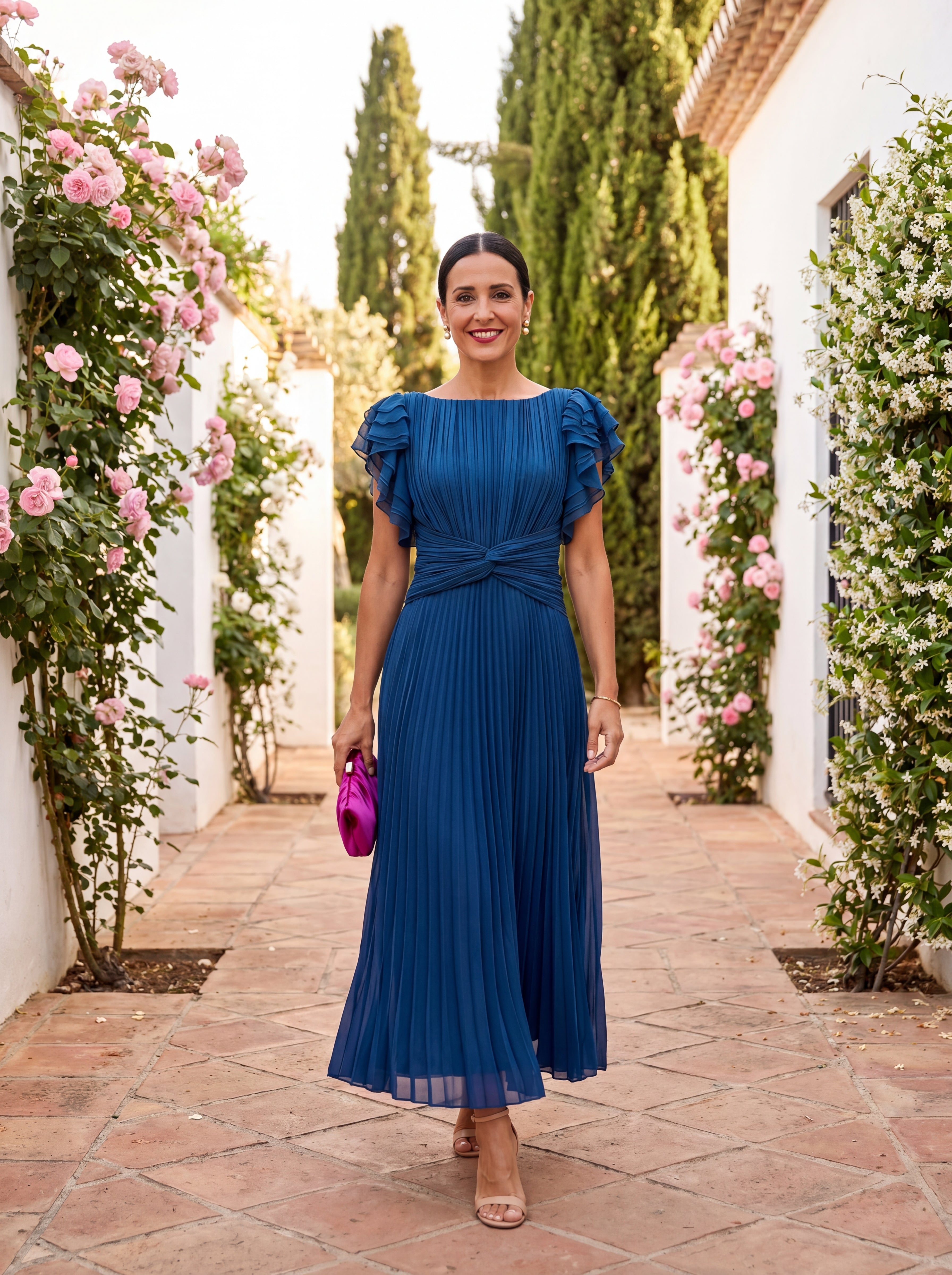 Sibeal Pleated Evening Dress - Charlotte & Willow, styled look