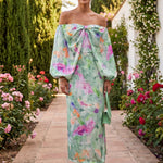 Clodagh Watercolour Print Off Shoulder Dress - Charlotte & Willow