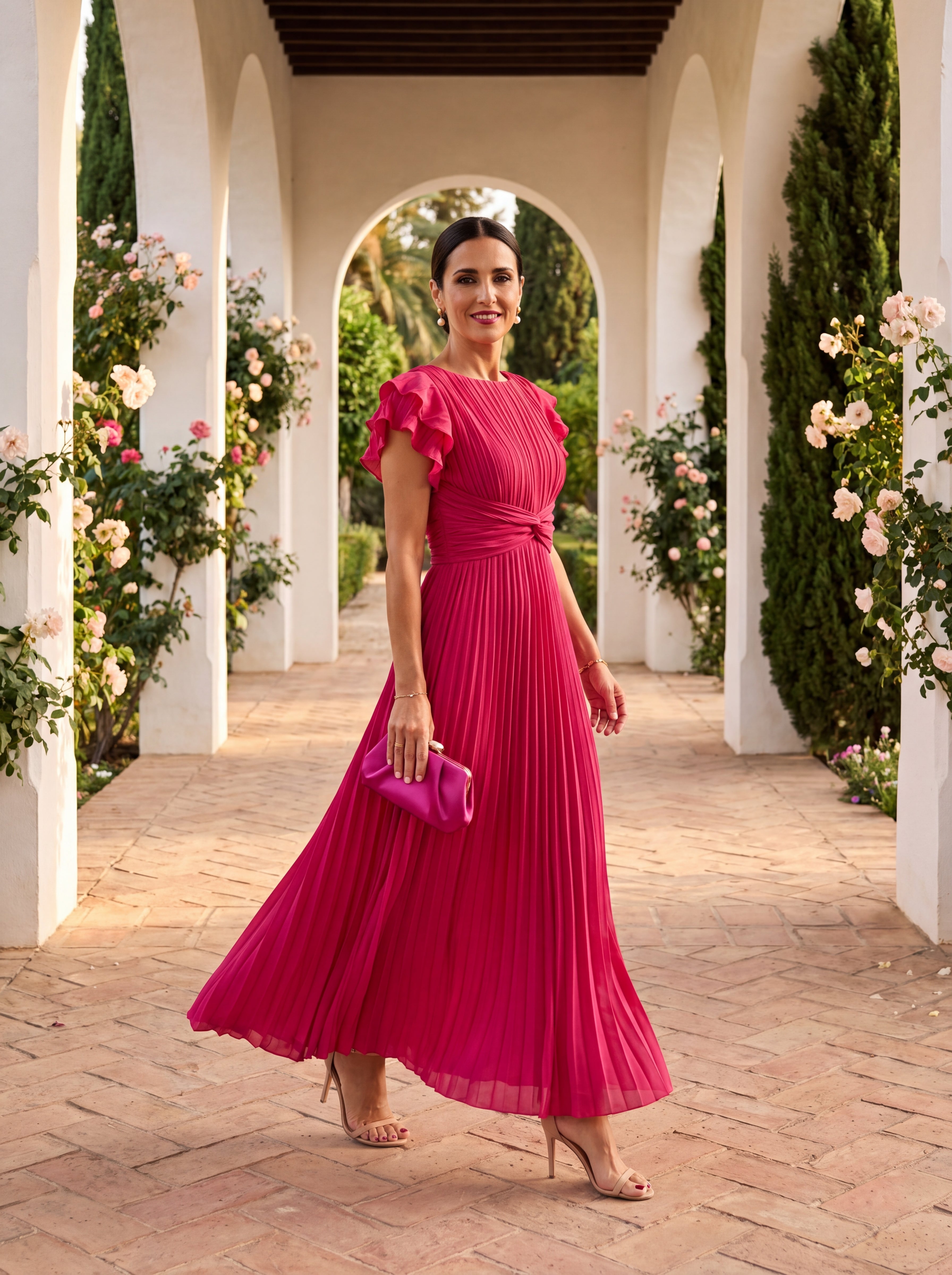Sibeal Pleated Evening Dress - Charlotte & Willow, side view