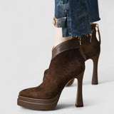 Justine - Suede Block Heel Ankle Boots